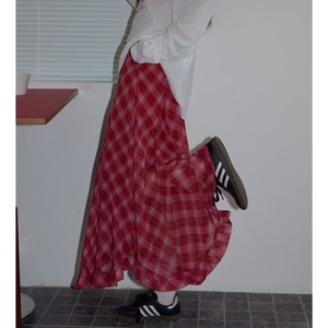 plaid flare long skirt