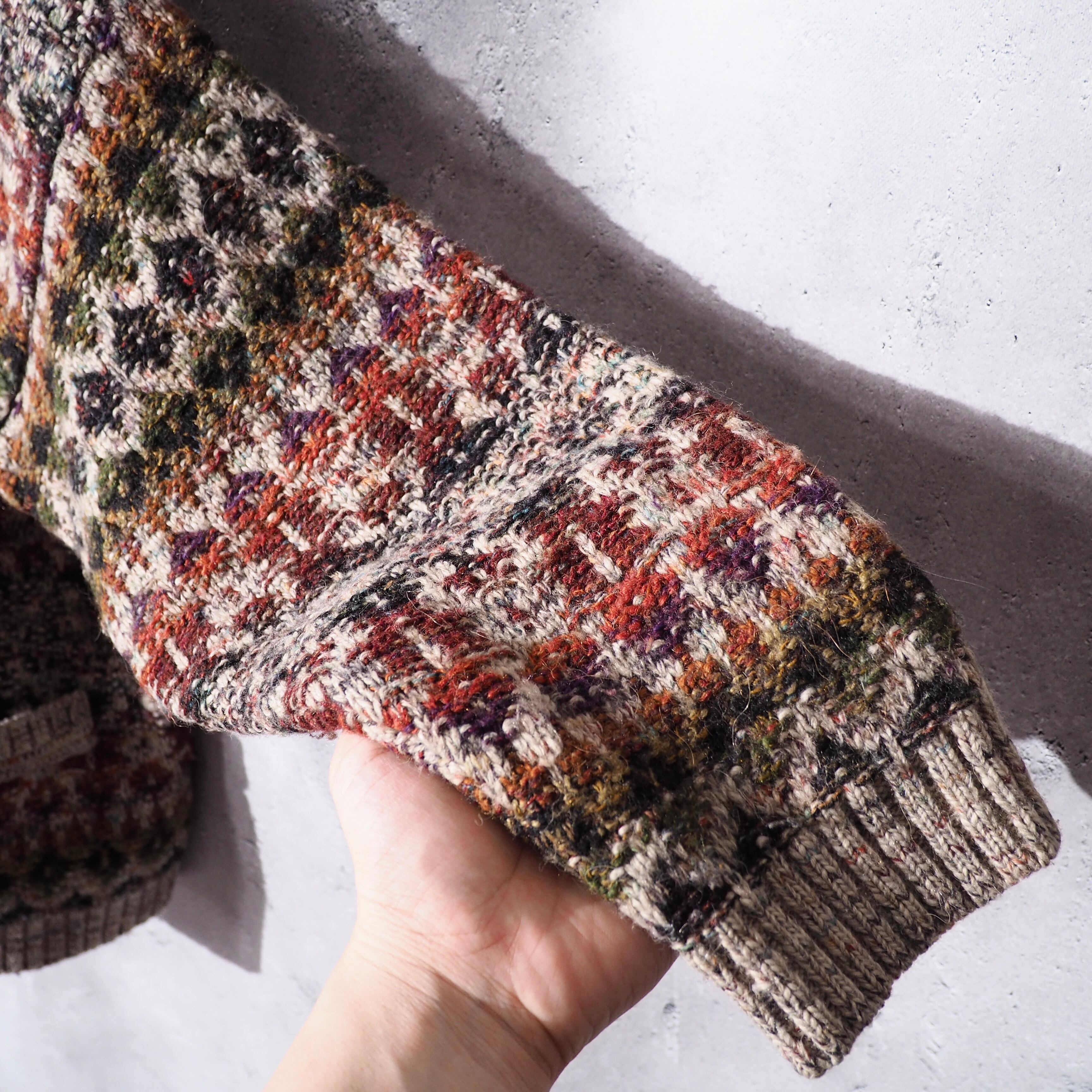 ” 極彩 ” Richly multi color plain weave vintage loose knit cardigan