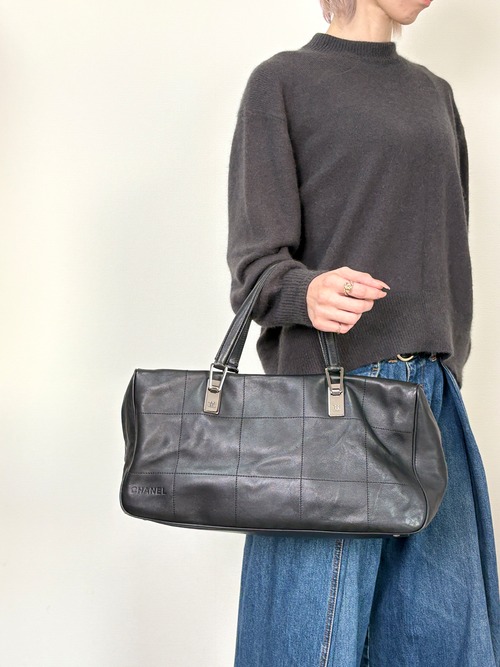 CHANEL シャネル ハンドバッグ ブラック チョコバー レザー ボストンバッグ vintage ヴィンテージ オールド 6gabx8