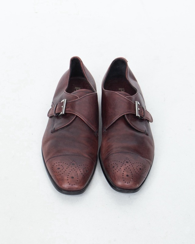 "PRADA" design monk strap leather shoes / Made In Italy (size: US7 1/2)