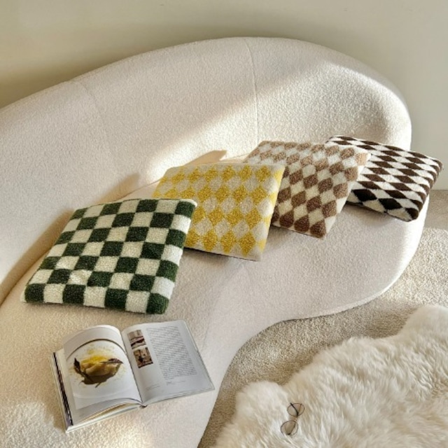 checkerboard cushion 7colors / チェッカーボード クッション レトロ チェック 低反発 綿入り 韓国 北欧 雑貨