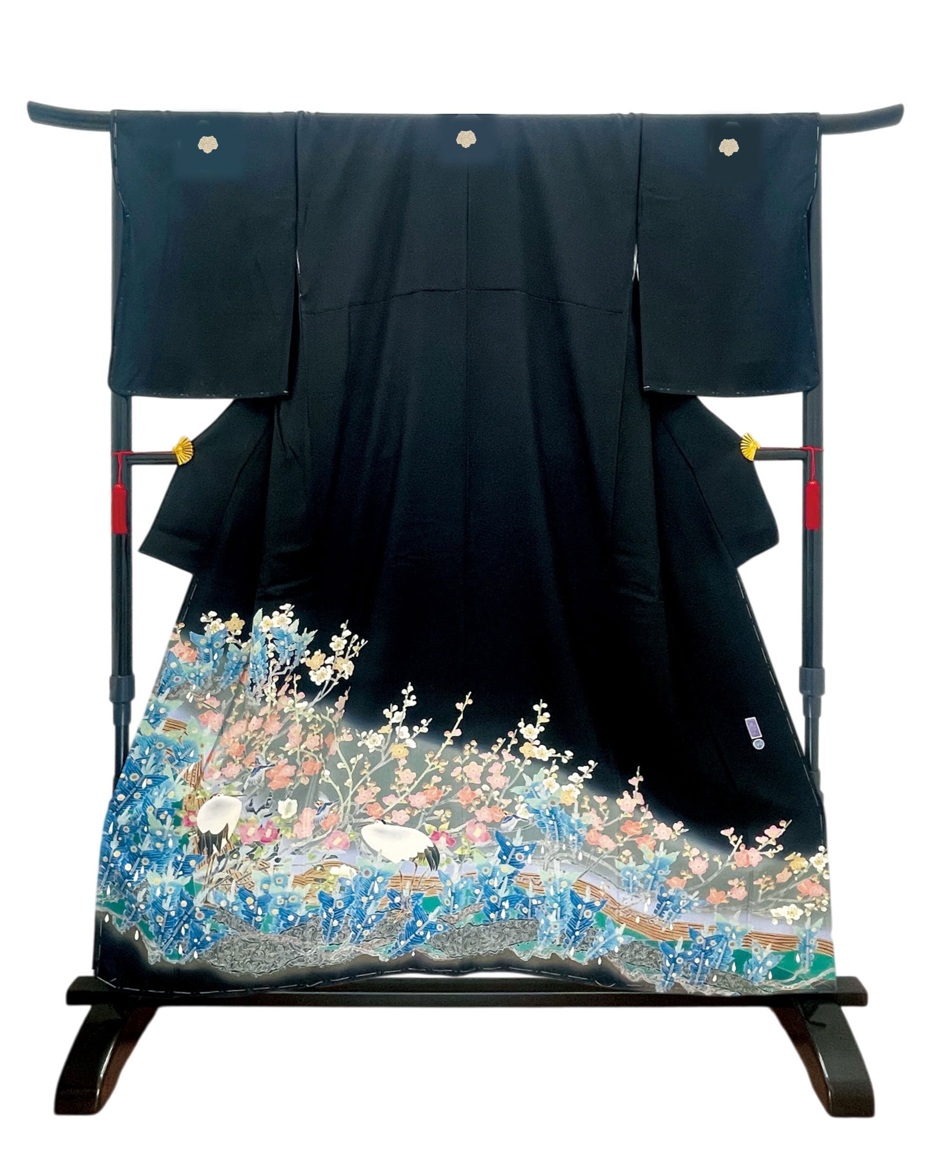 (袷)花鳥爛漫 本加賀友禅 百貫華峰作 黒留袖(紋蔦5つ紋・しつけ付き)LUKKO-069(リユース品)