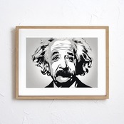 Albert Einstein｜知性とユーモアを描いた現代アートポスター｜書斎・オフィスに最適｜額縁セット・国内生産・A2ポスター