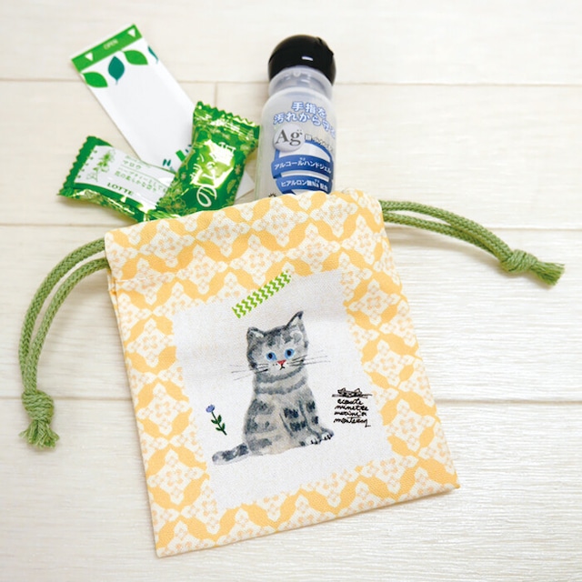 ミニミニ 巾着 ﾌﾞﾙｰ【■ECOUTE！】 E.minette 猫 かわいい