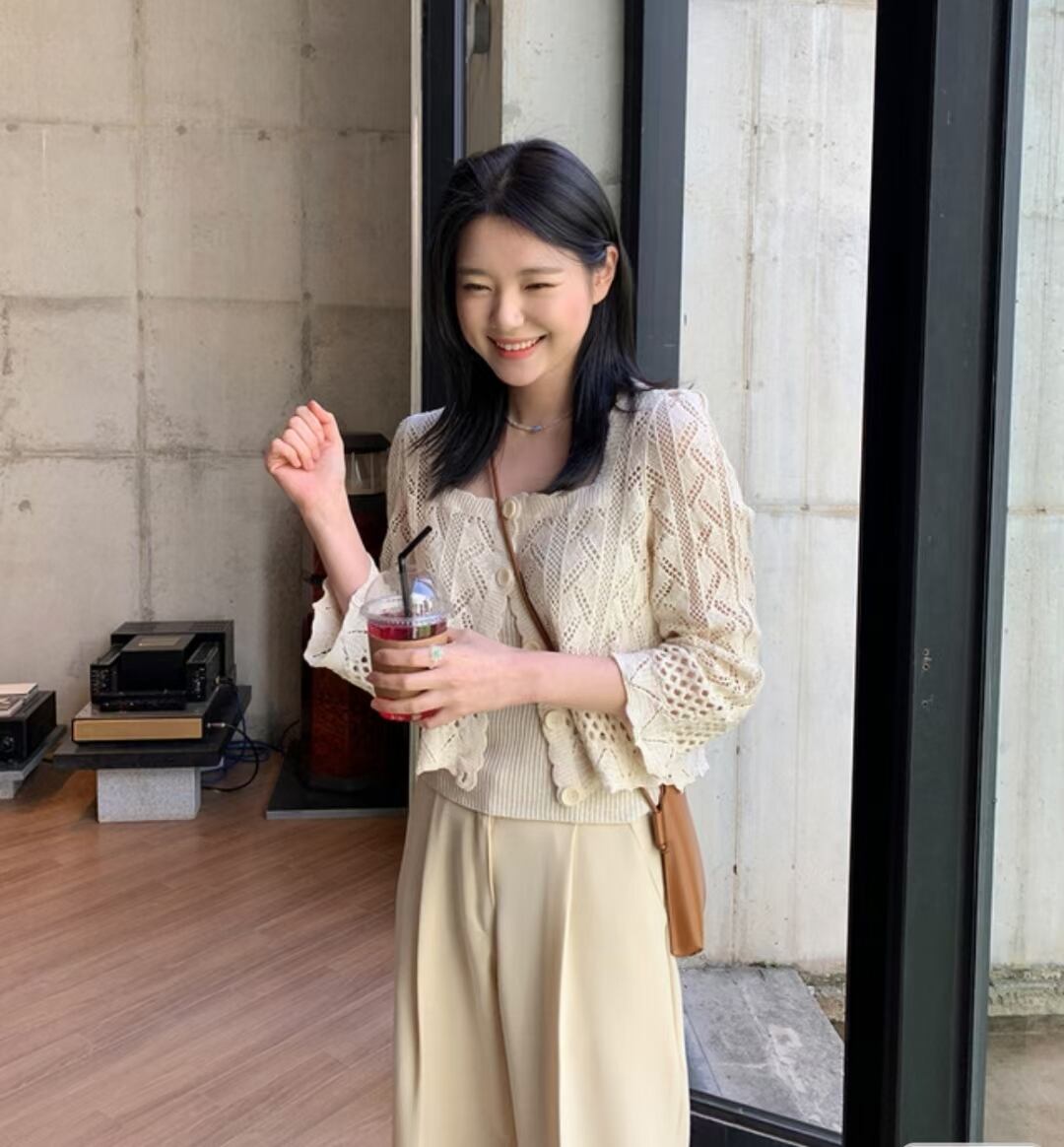 透かし編み コットンカーディガン　AJ1179-825