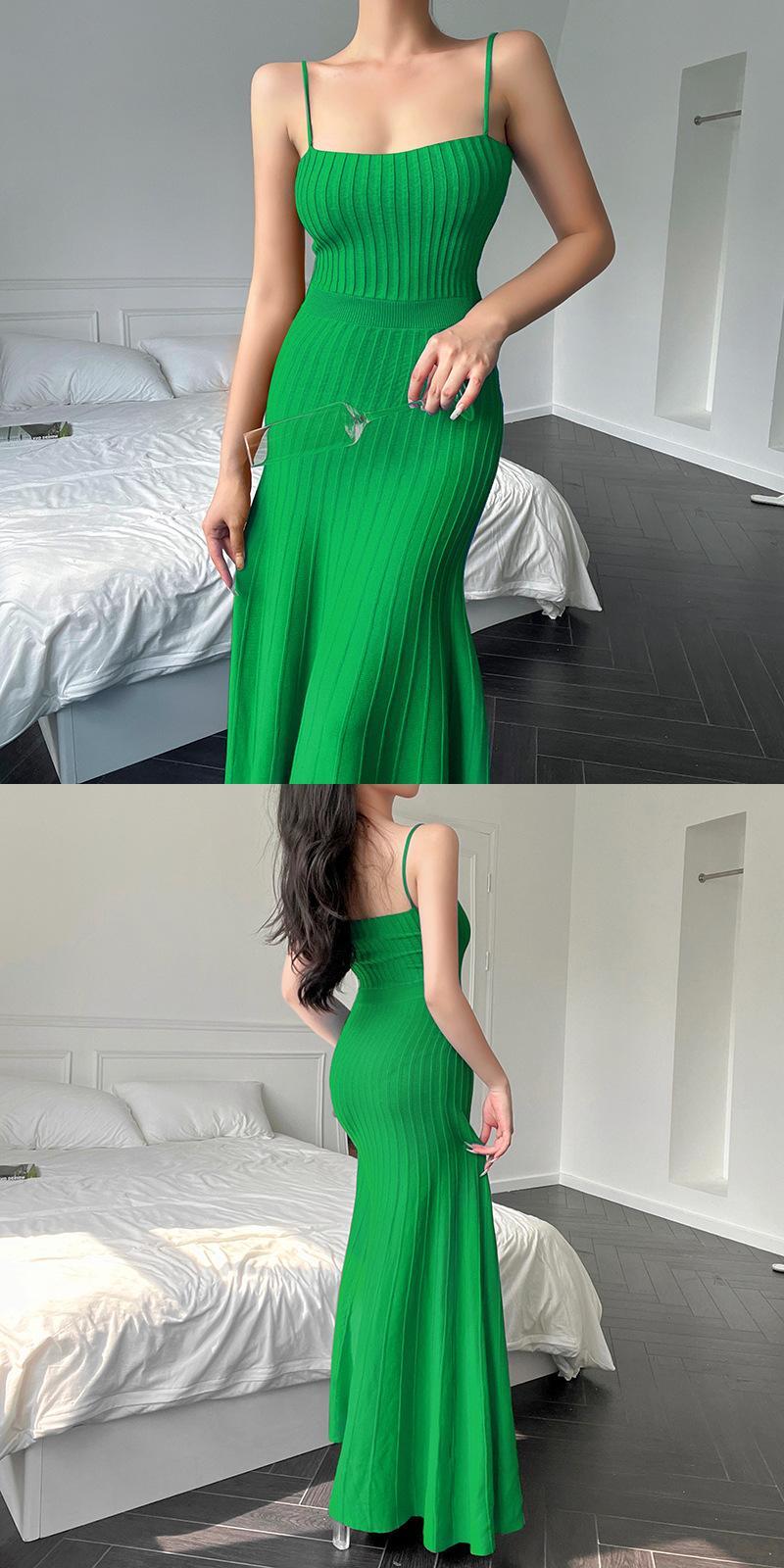 国内発| STAUD 異素材ミックス フィット&フレア ロングドレス セクシードレス夏服キャミソールニットインミディドレス A
