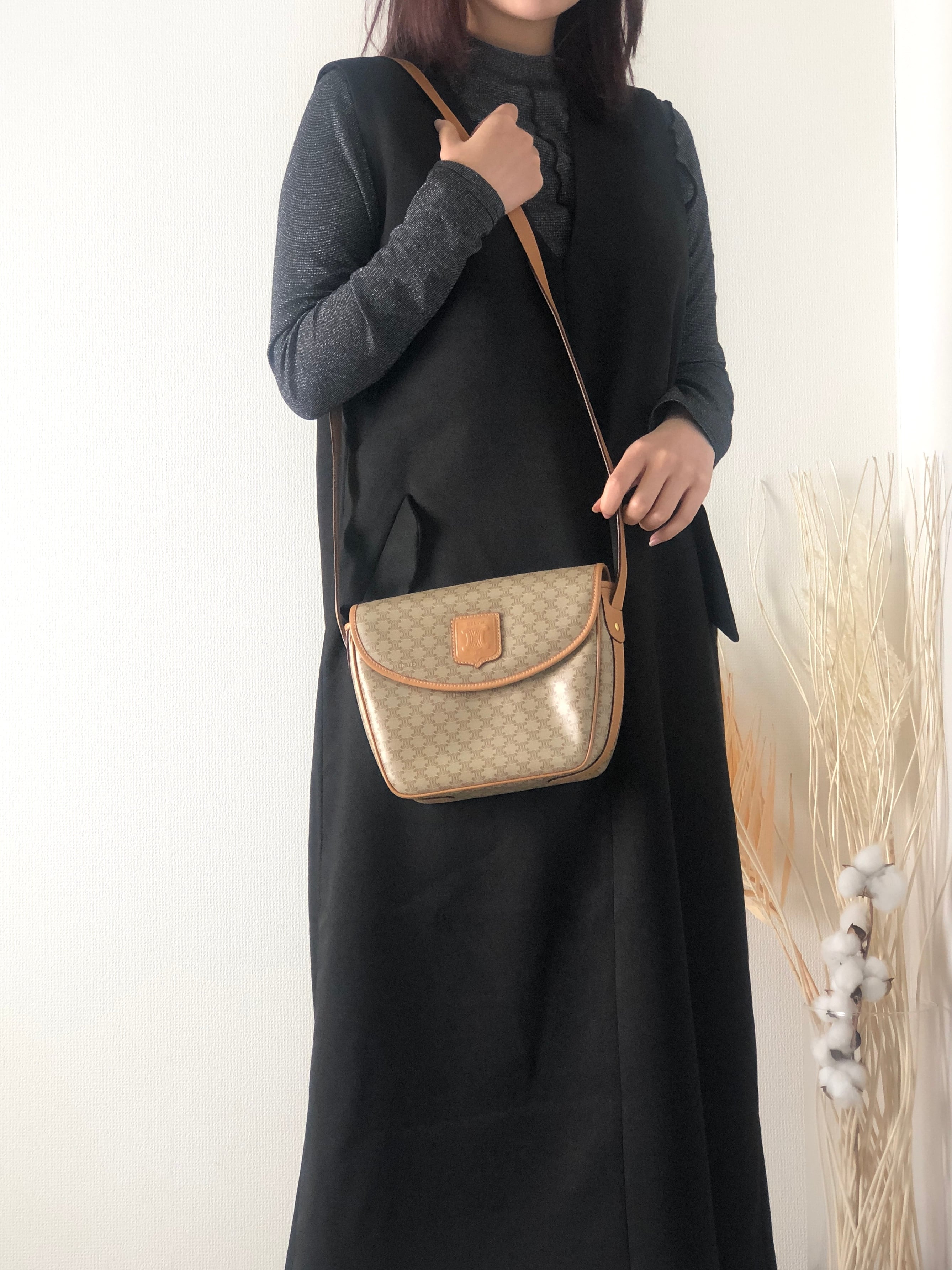 CELINE セリーヌ マカダム ブラゾン型押し レザー ショルダーバッグ