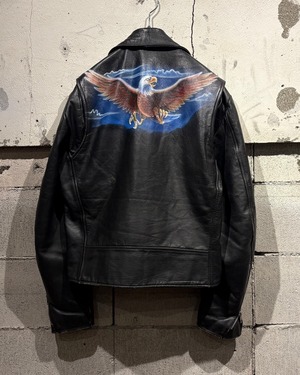 【Caka otto】“Sears” Hand Drawing Custom Vintage Double Leather Riders Jacket