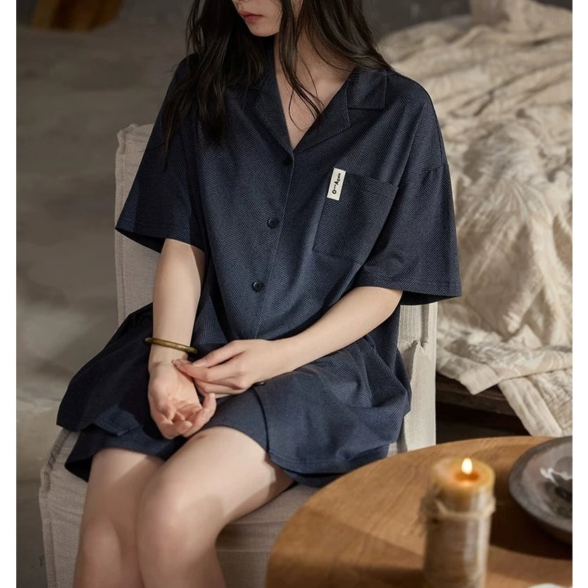 【2Style】【M-XL】simple design cardigan style summer pajamas p1688