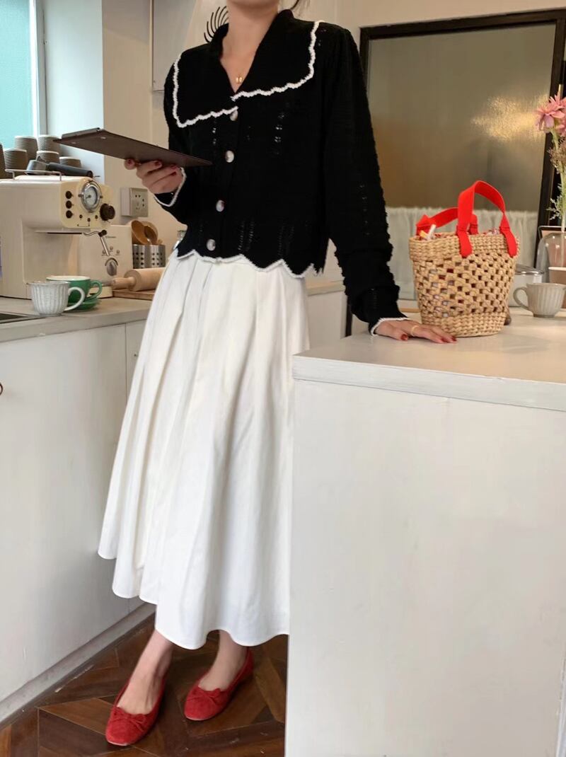 プリーツ薄手Aラインハイウェスト スカート ビッグFスモールZ韓国43379087703