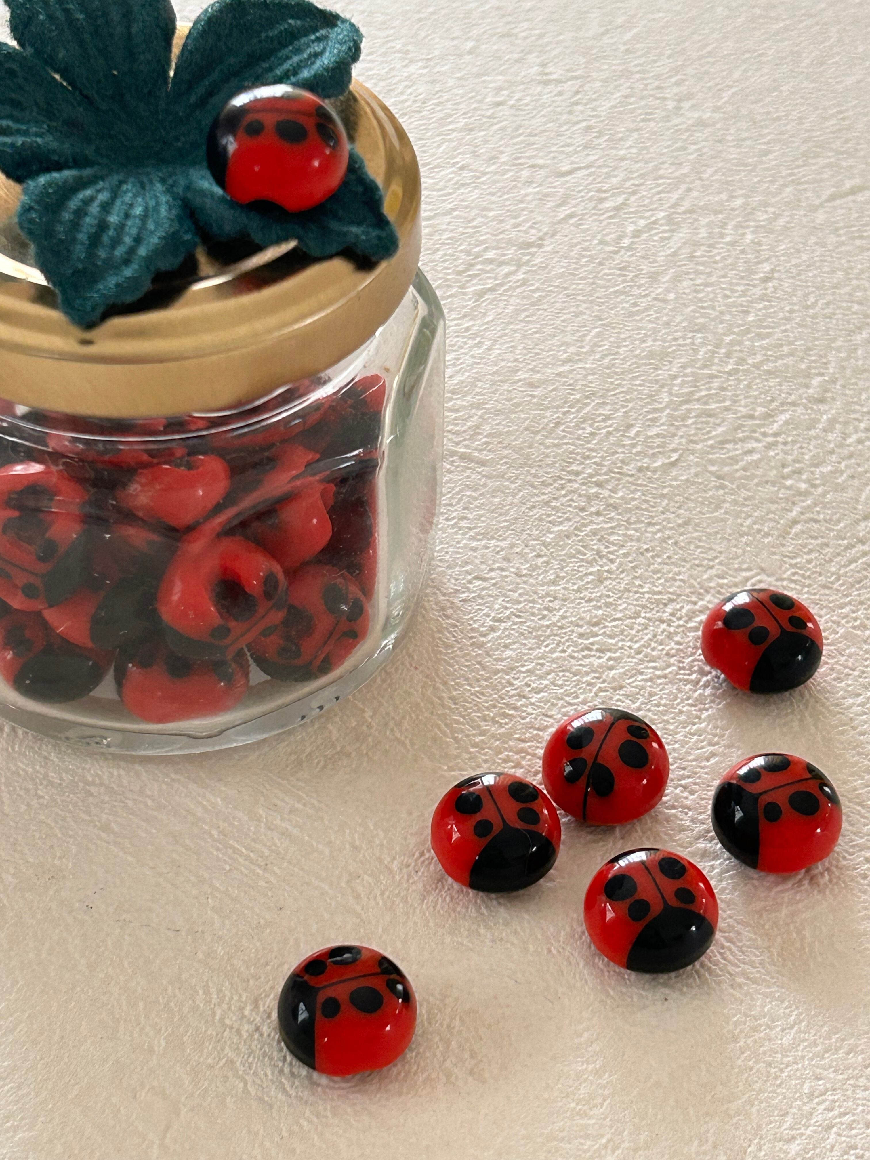 Japanese Vintage ボタン レディバグ てんとう虫 11mm プラスチック 昭和レトロ アクセサリーパーツ 装飾材 カルトナージュ
