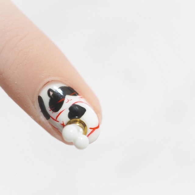 #615 「招く猫」人差し指、薬指チップ／XY182 繰り返し使えるネイルチップ