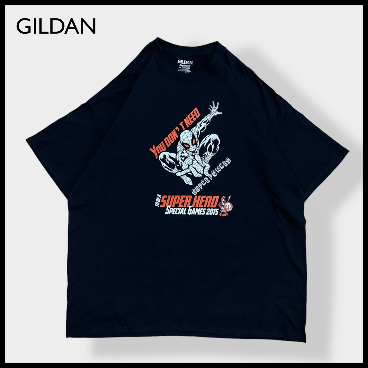 【GILDAN】スパイダーマン プリント Tシャツ ロゴ 黒t 半袖 2X-LARGE ビッグサイズ US古着