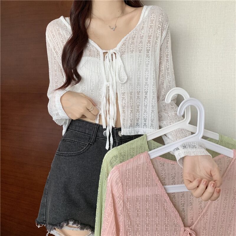 コート 薄手サマーレースVネックシャツ ショートトップス ロング 夏物 1号婦人7098051520