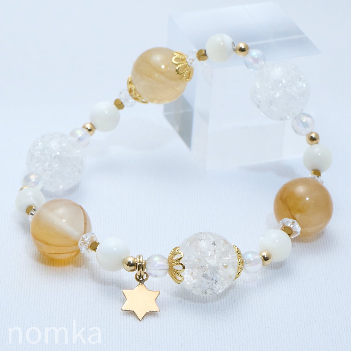 幸福の羅針盤】イエロークォーツ×クラック水晶 デザインゴムブレス(約