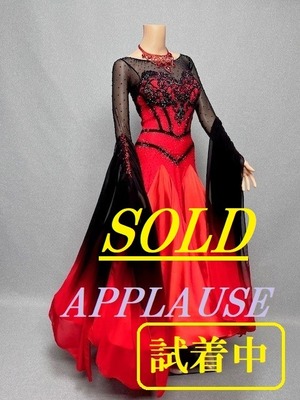 【新着】社交ダンス ドレス　スタンダード　モダンドレス　 レッド＆ブラック　S～M　ST-25-6　 デモ・競技用ドレス　発表会衣装　パーティドレス　ワンピース　舞台衣装