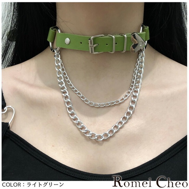 お支払い確認後日以内発送 Romelcheo ハート付きチョーカー チェーンチョーカー ネックレス チョーカーアクセサリーネックレス オシャレ 甘辛mix 可愛い パンク ゴスロリ ゴシック 病みかわ レディース モード系 ストリート 原宿系 青文字系 Romelcheo