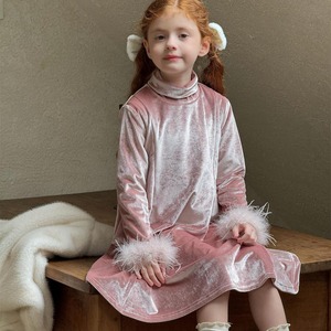 冬ベルベット裏起毛ワンピース