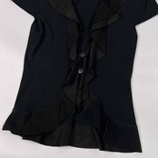 HIROKO KOSHINO ヒロココシノ 山羊革 ゴートレザー 切替 カシミヤ混 レーヨンニット 半袖 カーディガン サイズ 38 /ブラック