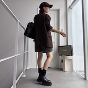 麻タッチダブルブレストJK/ダークブラウン
