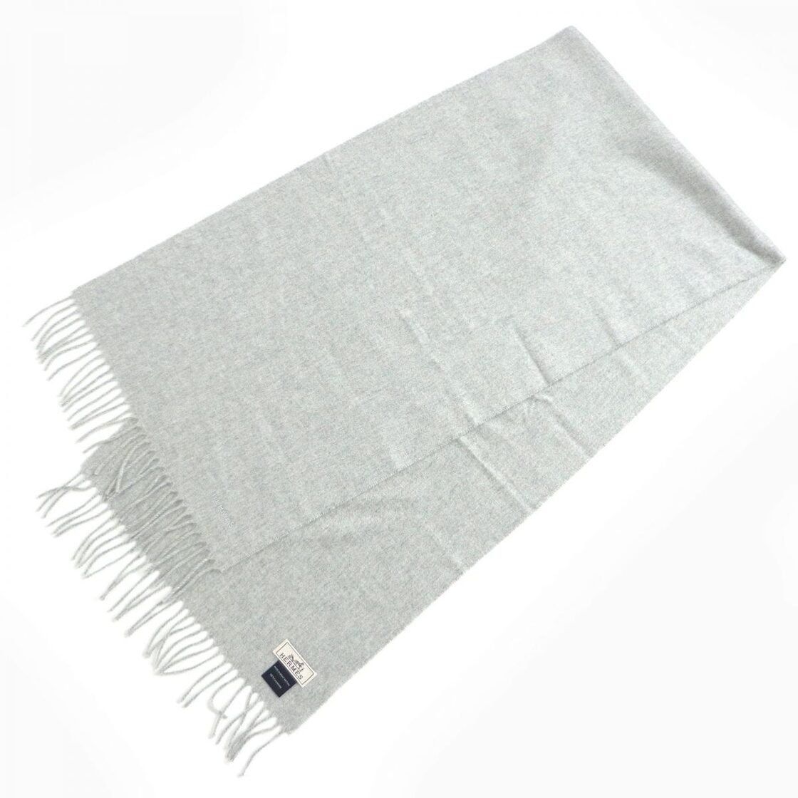 極美品□HERMES/エルメス ロゴ刺繍 カシミヤ100％ フリンジマフラー