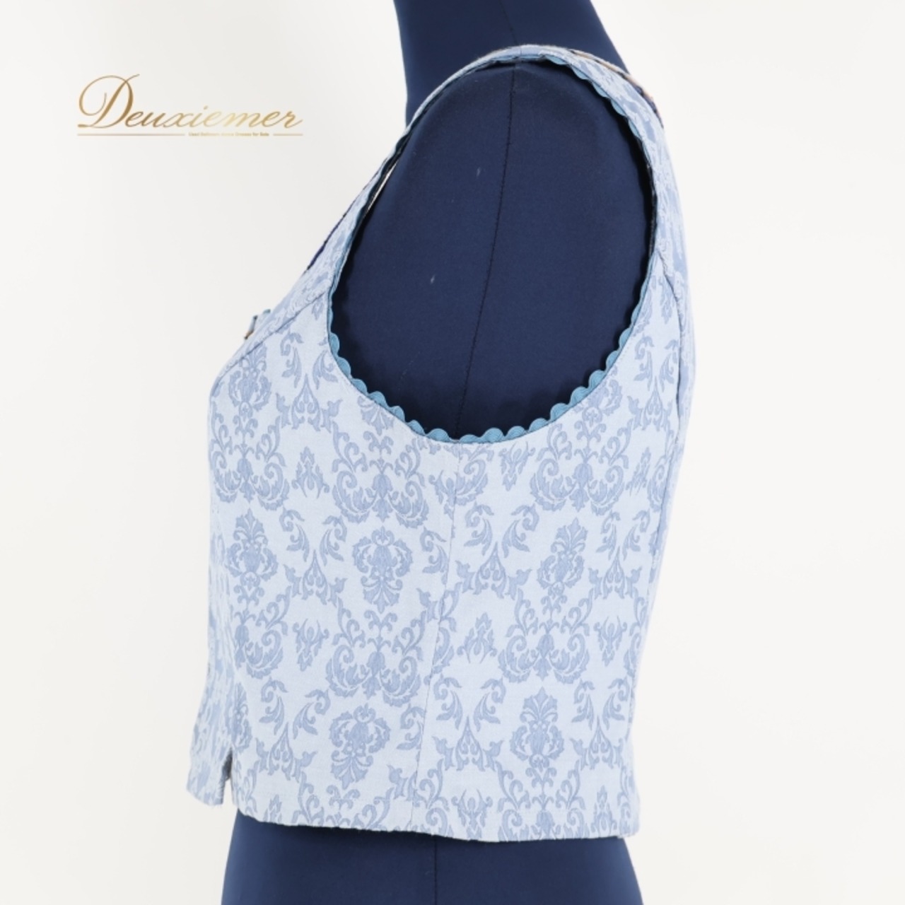 フォークダンス 衣装 ベスト ブルー系 パンドール 総柄 水色 黒 茶 カントリー チロリアン トップス レトロ Paondor 明るい かわいい 上品 ファスナー 華やか ブラック系 ブラウン系