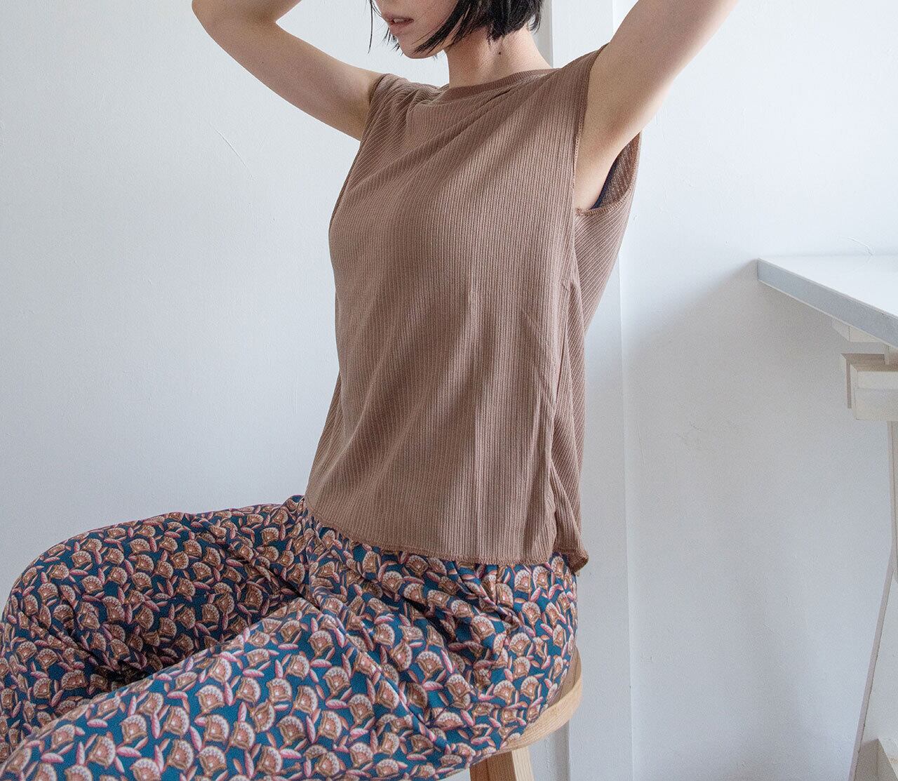 フレンチスリーブリブタンクトップ