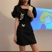 ✞ ダークブラックButterflyデザイン スリーブショートトップス 今年流行☆スカート スクウェア ✞ゴスロリ SM ミリ 甘ロリ クラロリ 和ロリ エレガント 黒ロリ 姫ロリ 華ロリ BB-BB3696384