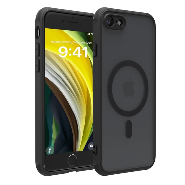 CAKUPAJC 対応 iPhone SE2/SE3/7/8 ケース MagSafe対応 米軍MIL規格 耐衝撃 半透明 4.7インチ ブラック