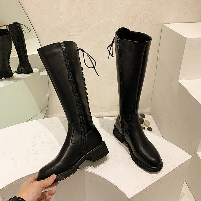 ウィンターベルベットブラックサイドジッパーブーツ 靴 シューズ 冬物 ラウンドトー フェイクシューズ47946410069