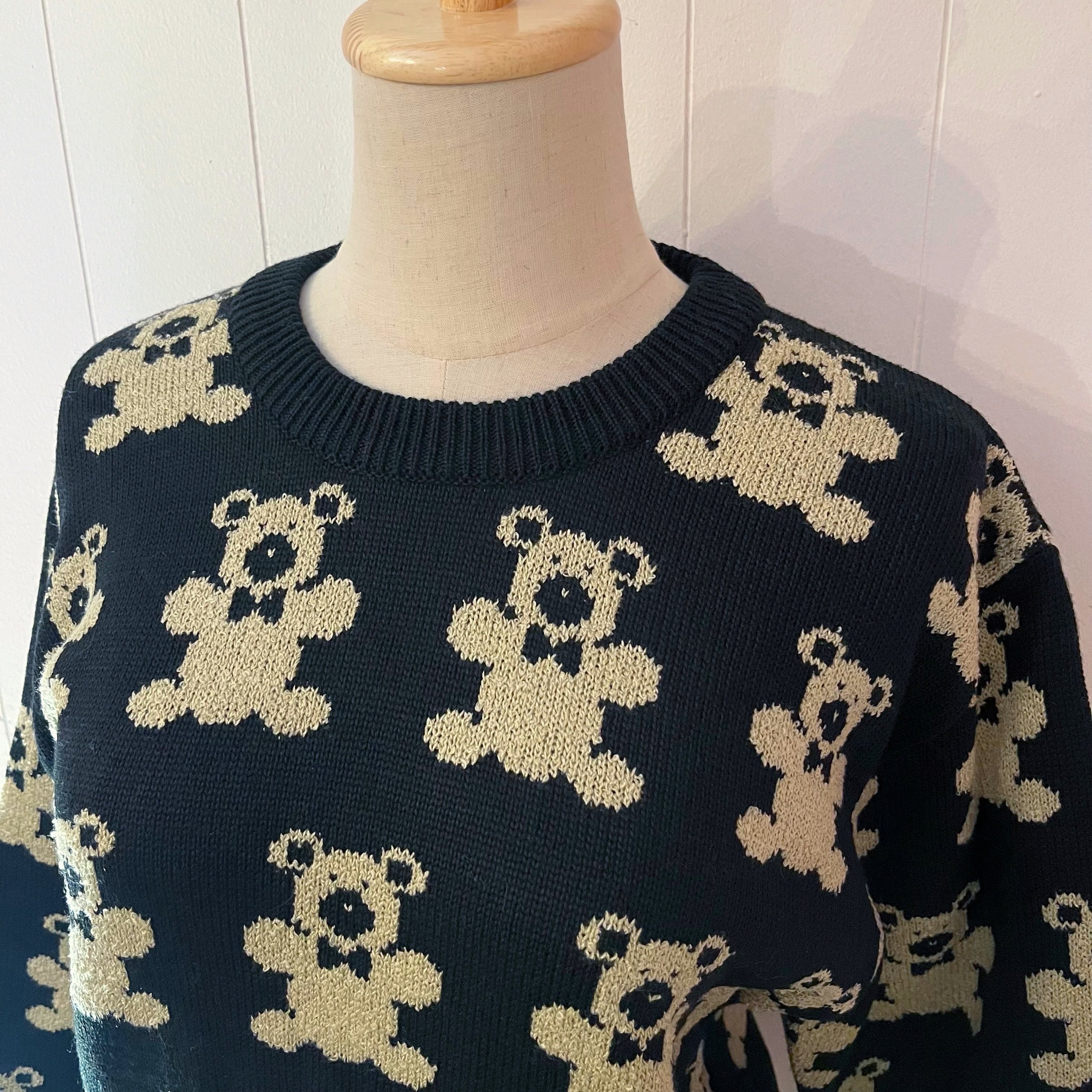 ribbon bear jacquard knit sweater