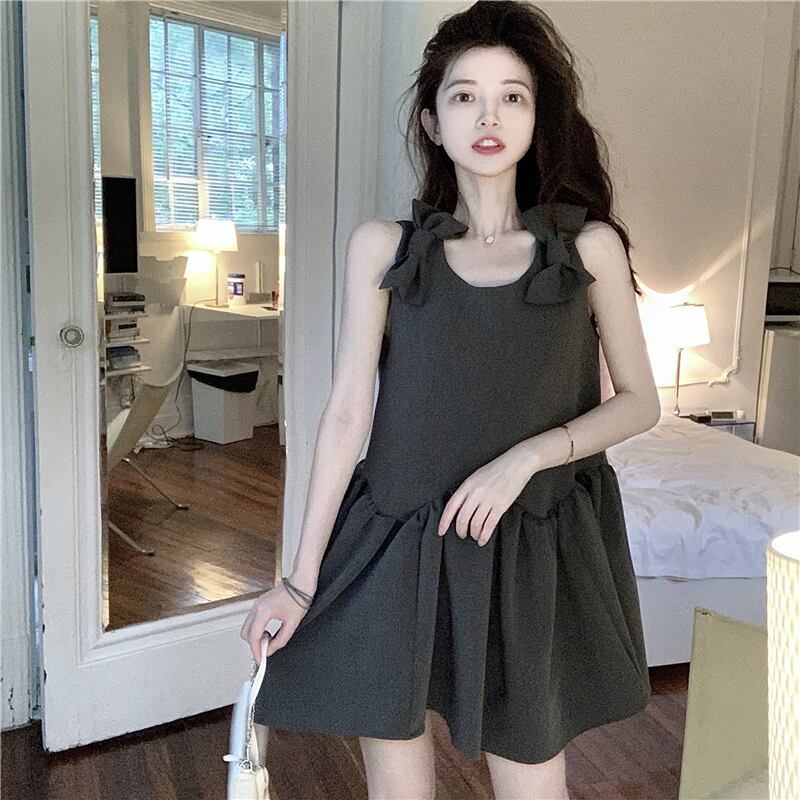 ドレス レディースサマーショートスカート ウェスト リボン 夏物 ブラックストロベリース9532536802