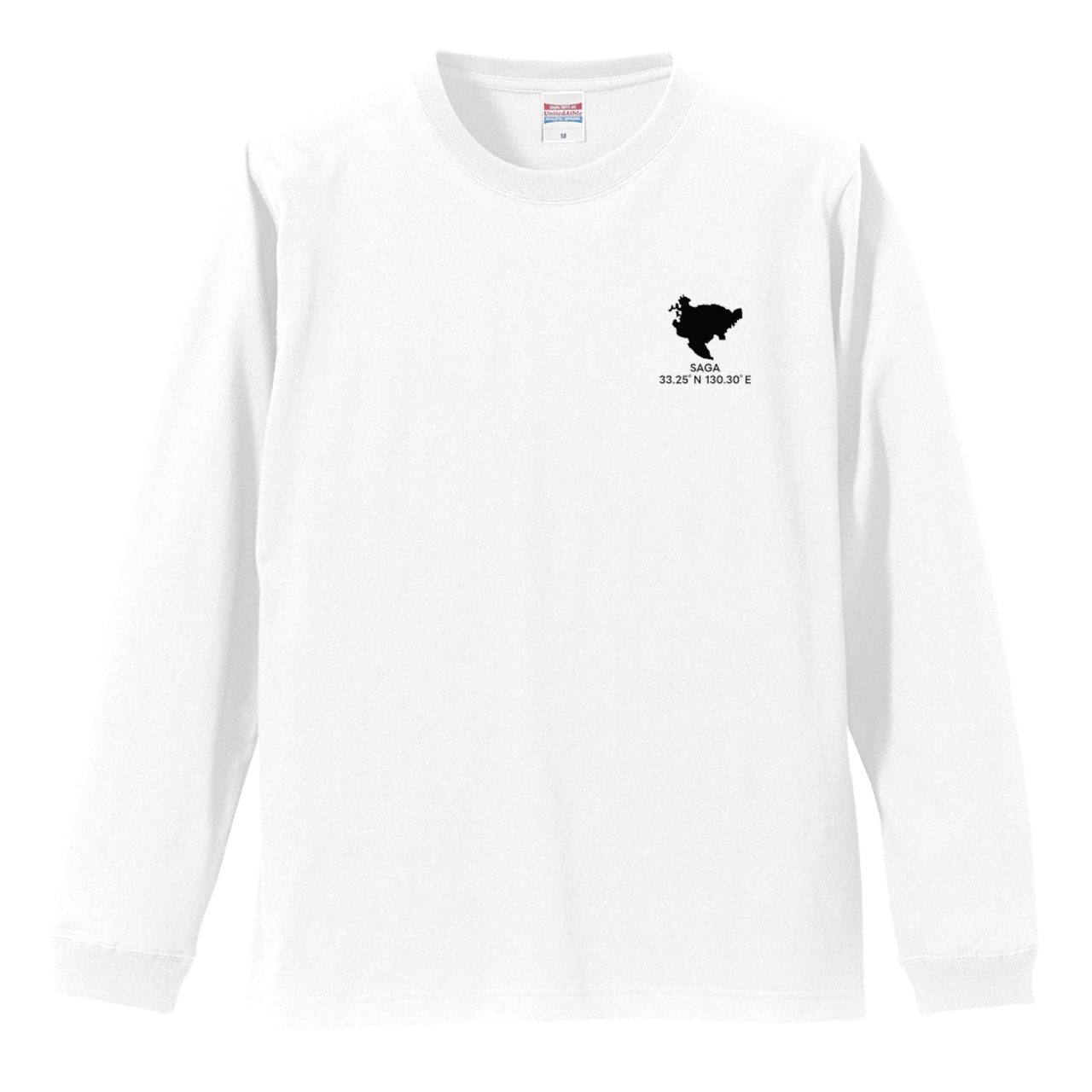 《佐賀》 緯度経度ミニマルロングスリーブTシャツ|地図×地名×ワンポイントデザイン