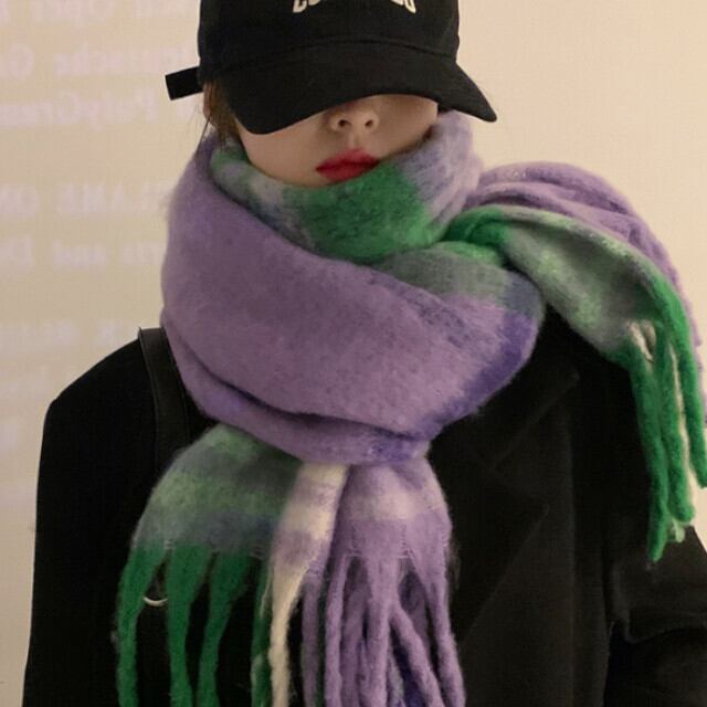 ストール マフラー レディース ショール チェック柄 秋冬 防寒 あたたかい おしゃれ かわいい 大人 大ぶり 大判 カジュアル クラシック パープル/ピンク