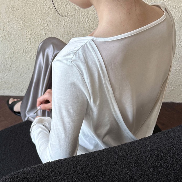 sheer back open sleeve cut and sew L0626