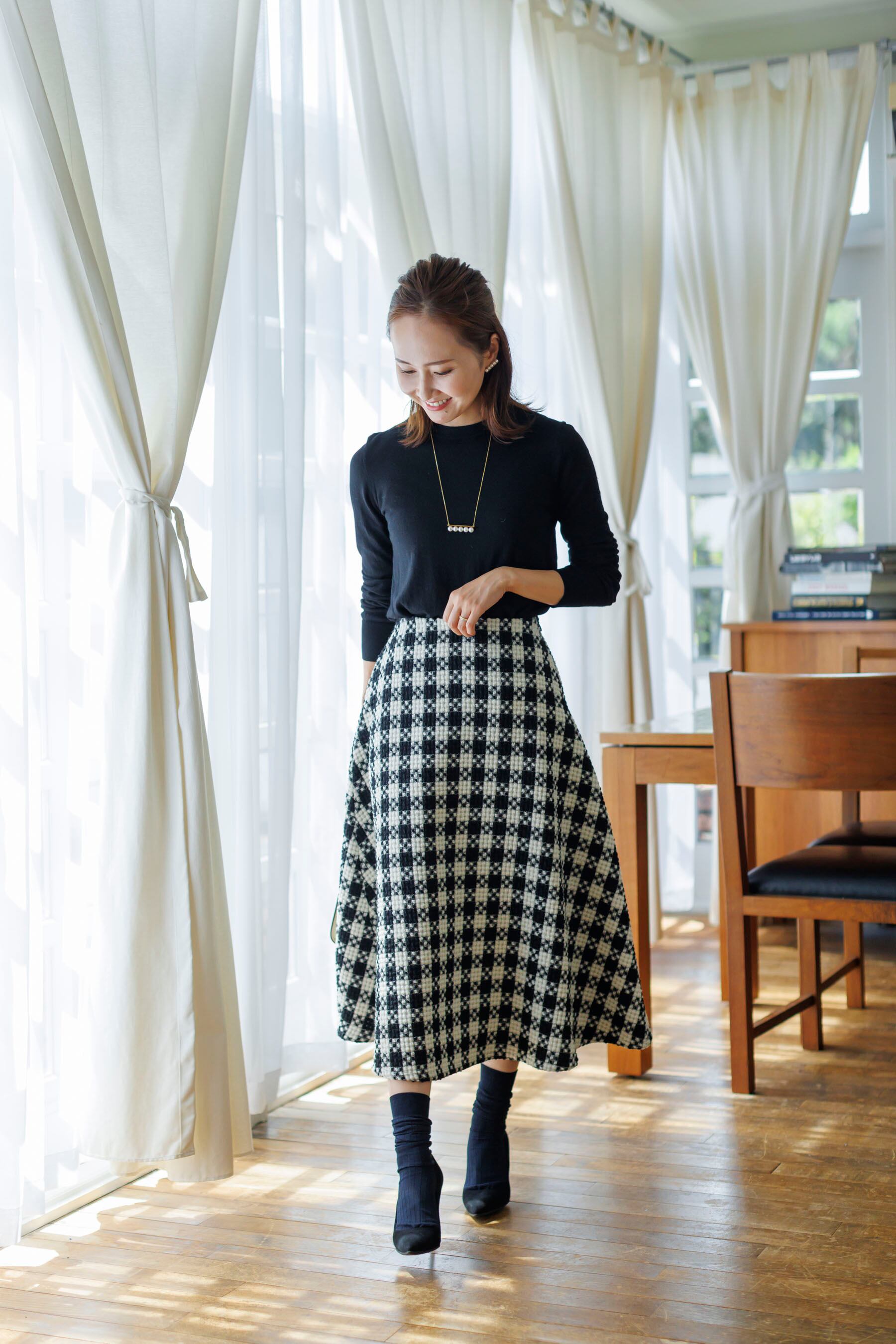 Bluelea Original embroidery tweed skirtスカート