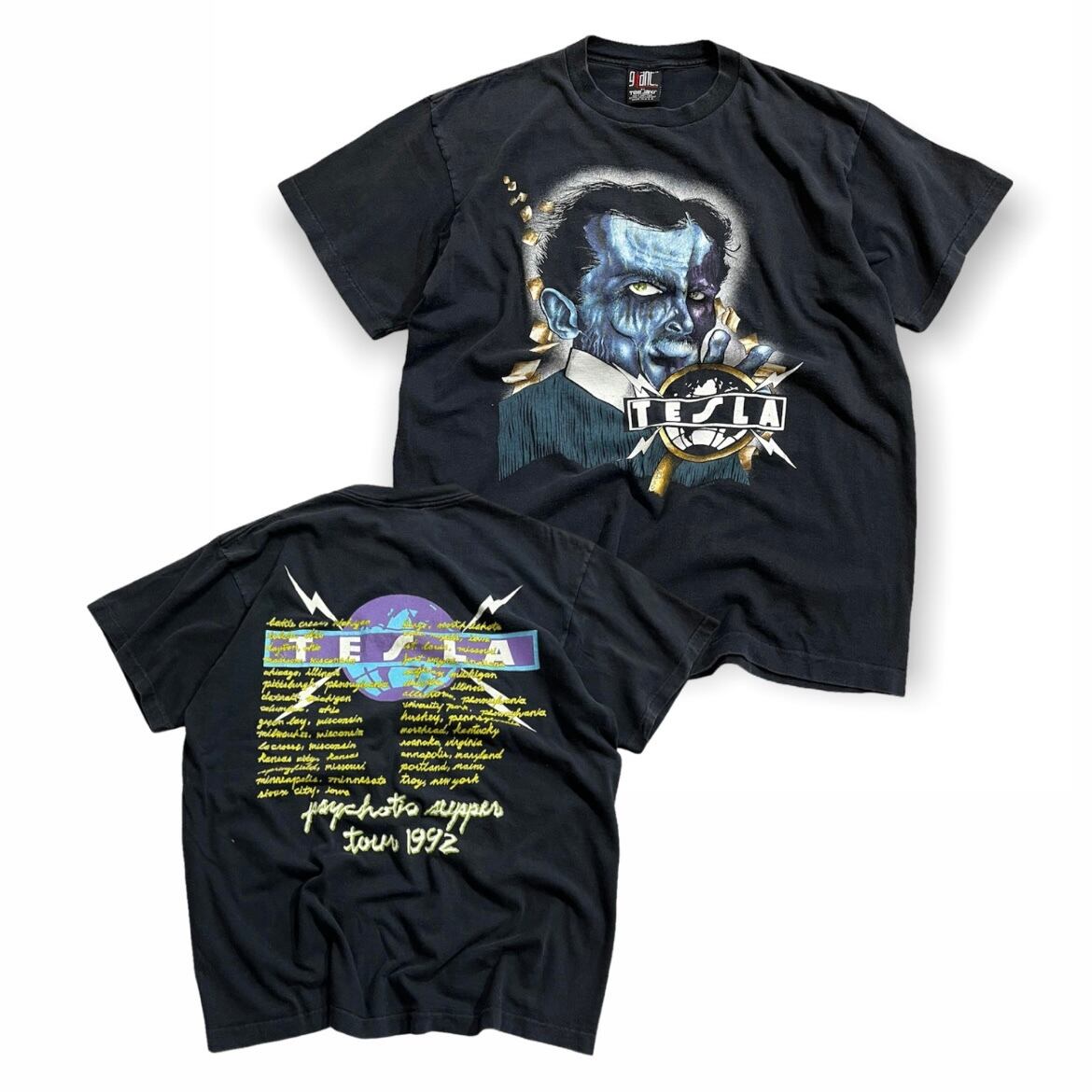 90年代 USA製 size : XL 【 TESLA 】テスラ バンドTシャツ バンT ...