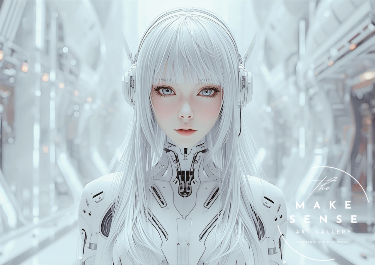 Cyber Angel|人とテクノロジーが融合する近未来アートポスター|幻想的な光が空間を包み込むサイバーパンクインテリアA4ポスター