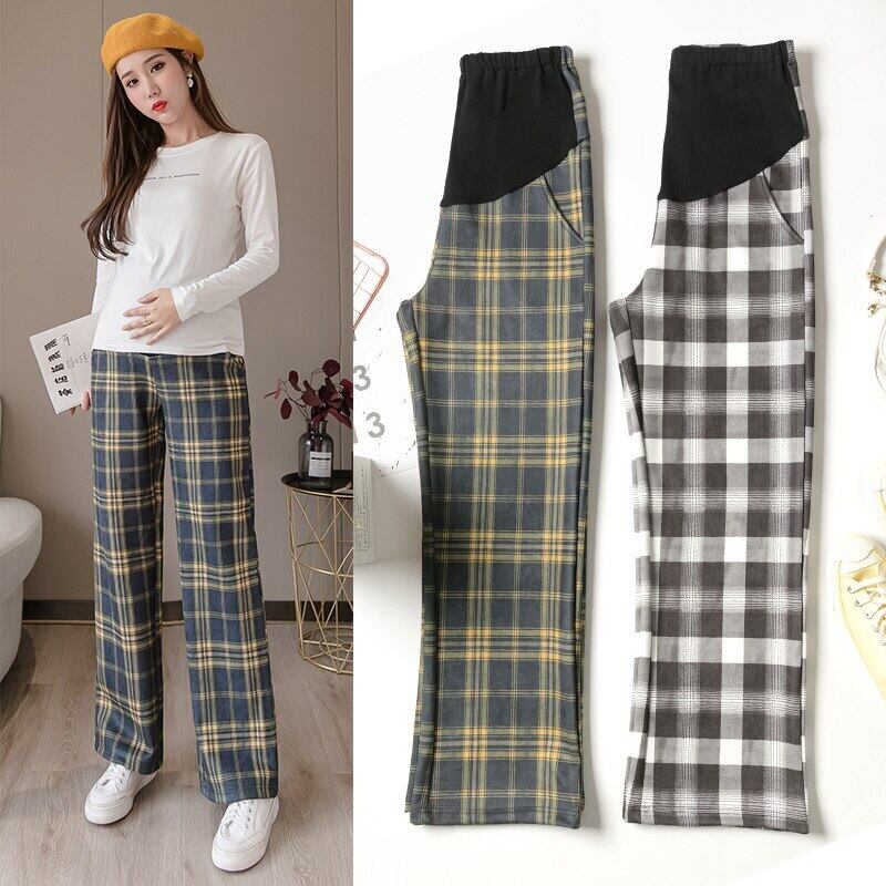 【新作】【送料無料】 ヴィンテージチェック柄マタニティストレートパンツアジャスタブルベリーOLワークパンツ洋服妊婦春妊娠パンツ スプリング 春物 ビンテージ AL expec392443289856