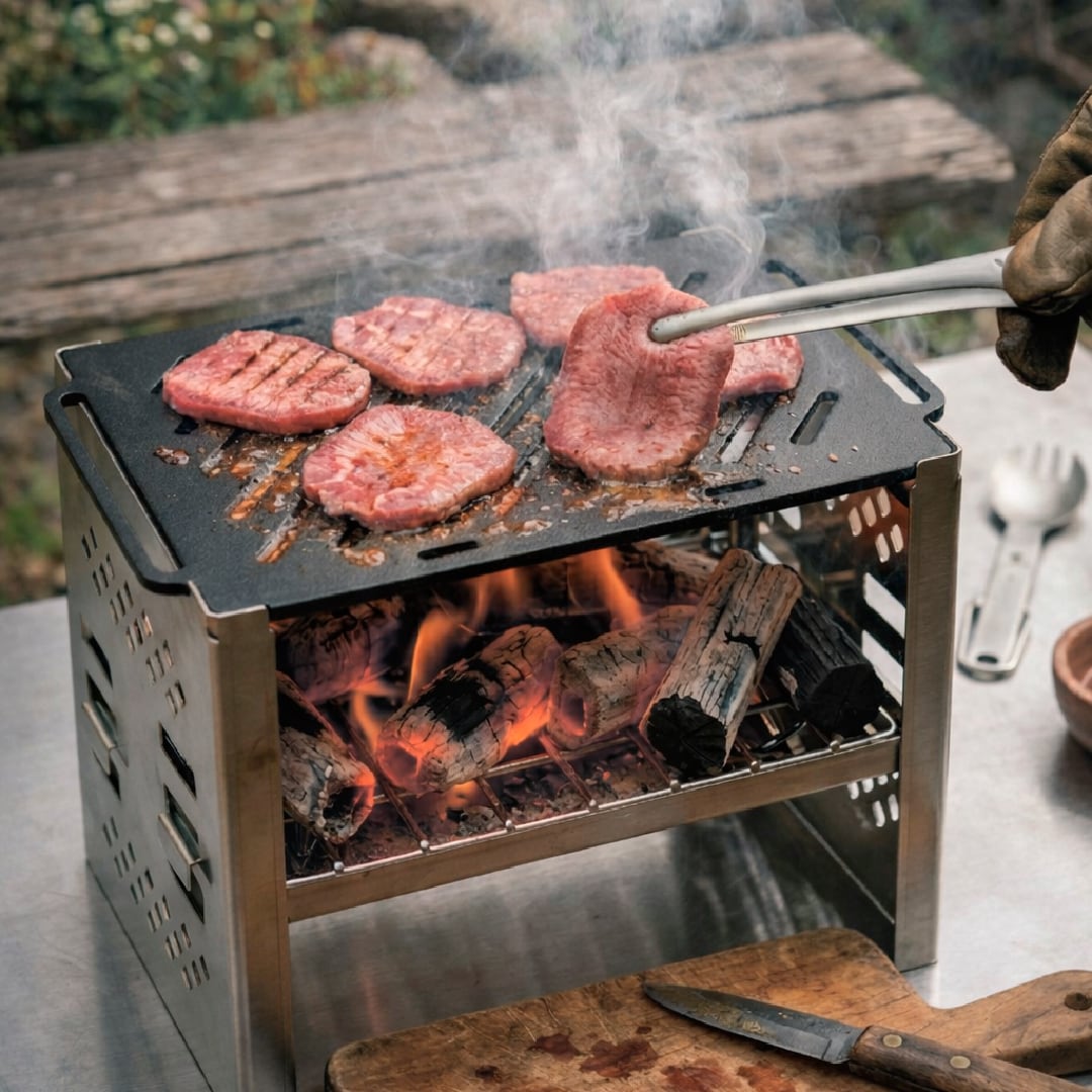 仏パリのプロ専用　銅製と鉄42cm5点組　BBQ 実用可キャンプ男の料理 CAMP DEPT オリジナル・日本製 焼肉鉄板｜キャプテンスタッグ カマド