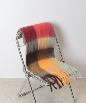 OI210503 マルチカラーチェック柄フラッフィーストール yellow