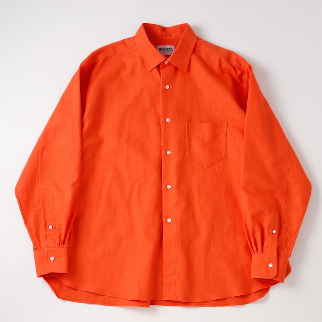 【新品】MINTENS 1930s vintage linen shirts made in France fabrics made in JAPAN ／ デッドストック フランス製生地 リネン シャツ オレンジ 日本製  オリジナルブランド サイズ① 実寸L(16程度)・ ② 実寸XL(17H程度)