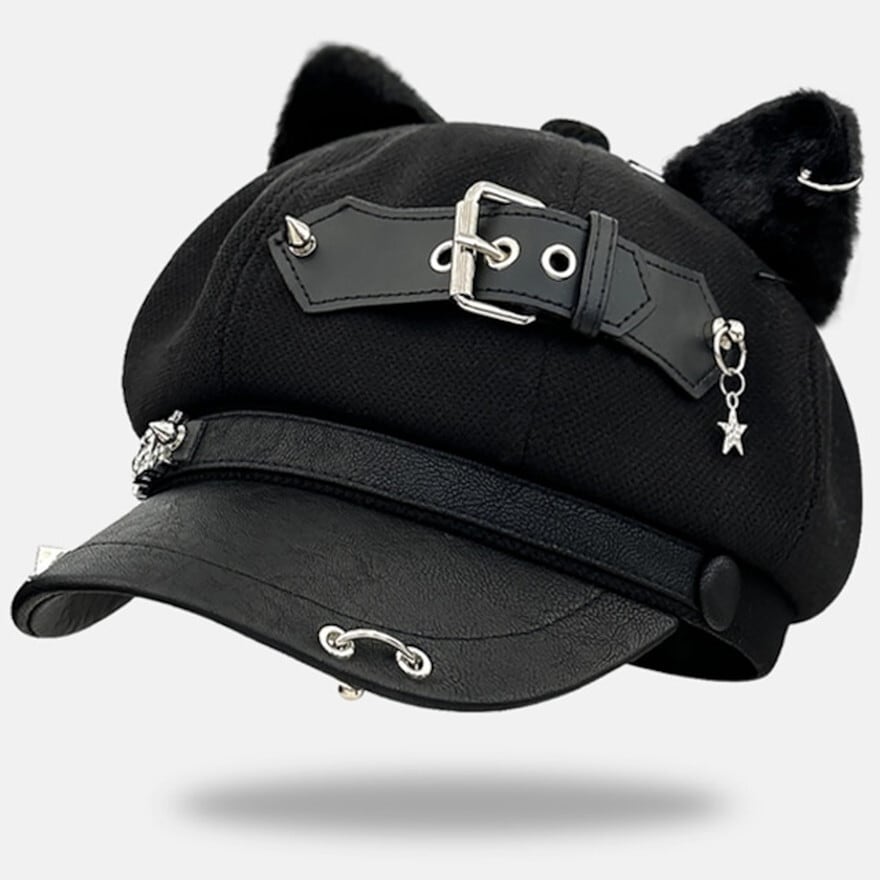 サブカル系 ネコ耳 キャップ ハトメ リベット パンクファッション