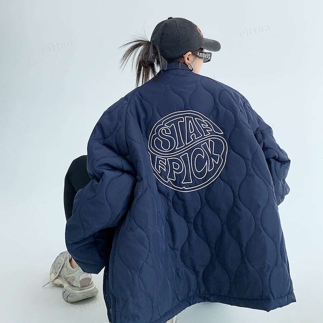★予約★D-1393　2026秋新作♡STEFFPICK刺繍ロゴ中綿キルティングコート　ネイビー
