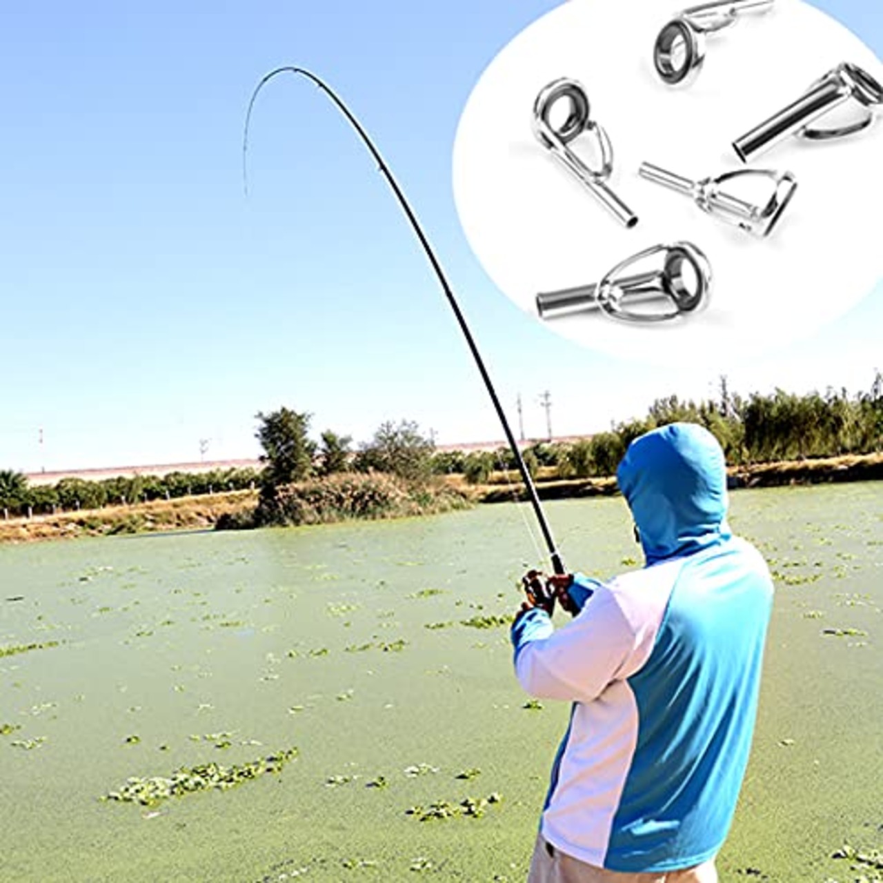 トップガイド ロッドガイド 18個セット ステンレス 釣り竿穂先 交換 修理キット (内径1.0mm〜2.0mm)