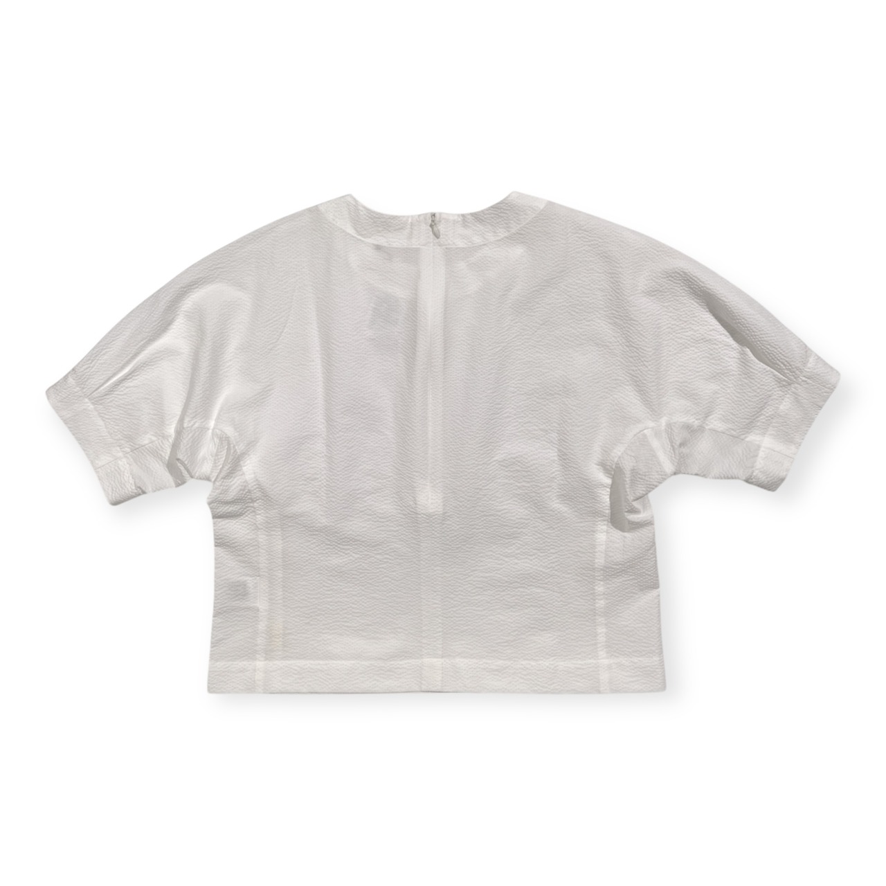 タグ付き 未使用品 Mademoiselle NON NON マドモアゼルノンノン シアサッカー 半袖 プルオーバー シャツ /ホワイト/日本製