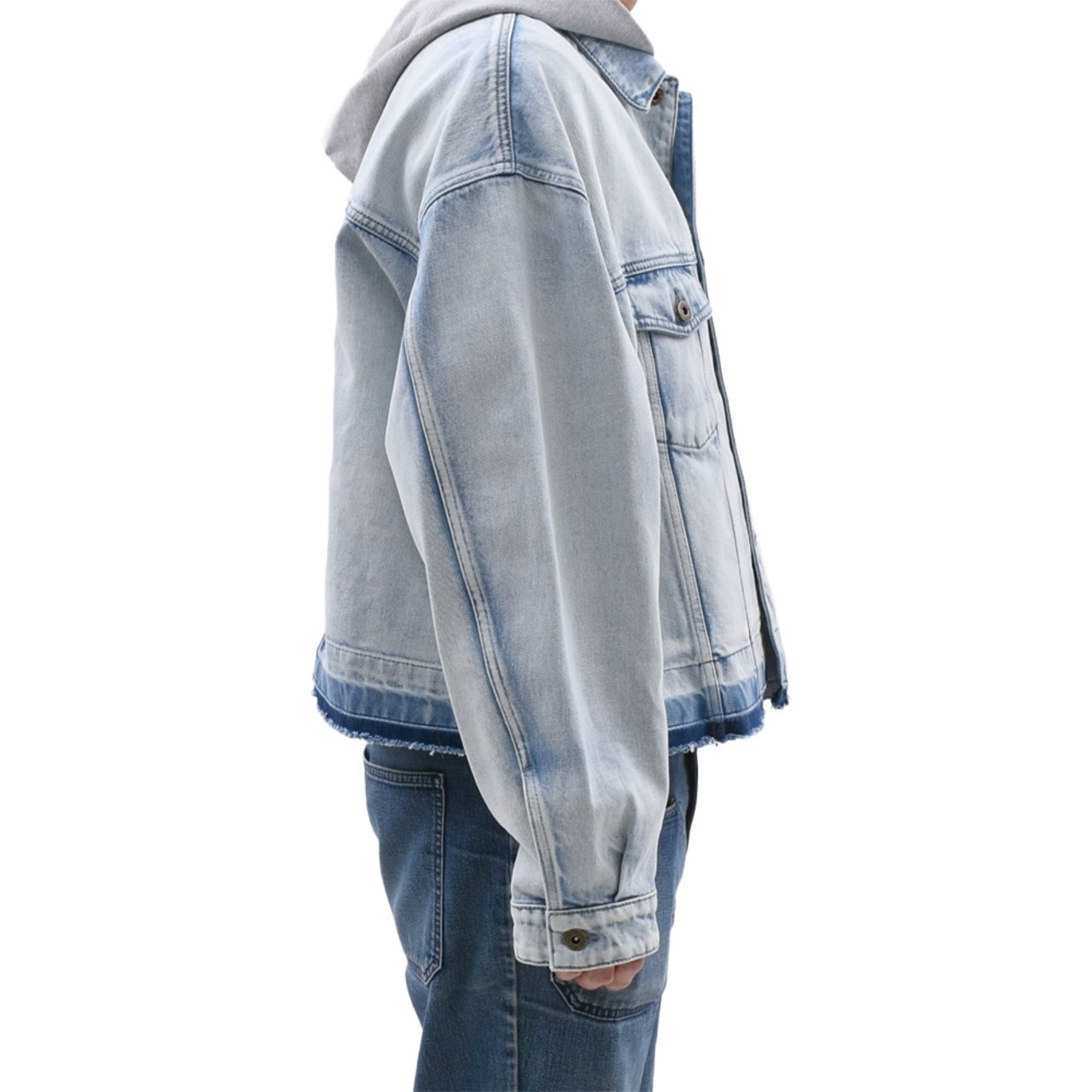 【WE11DONE】BLACK JERSEY HOODIE DENIM JACKET - 2