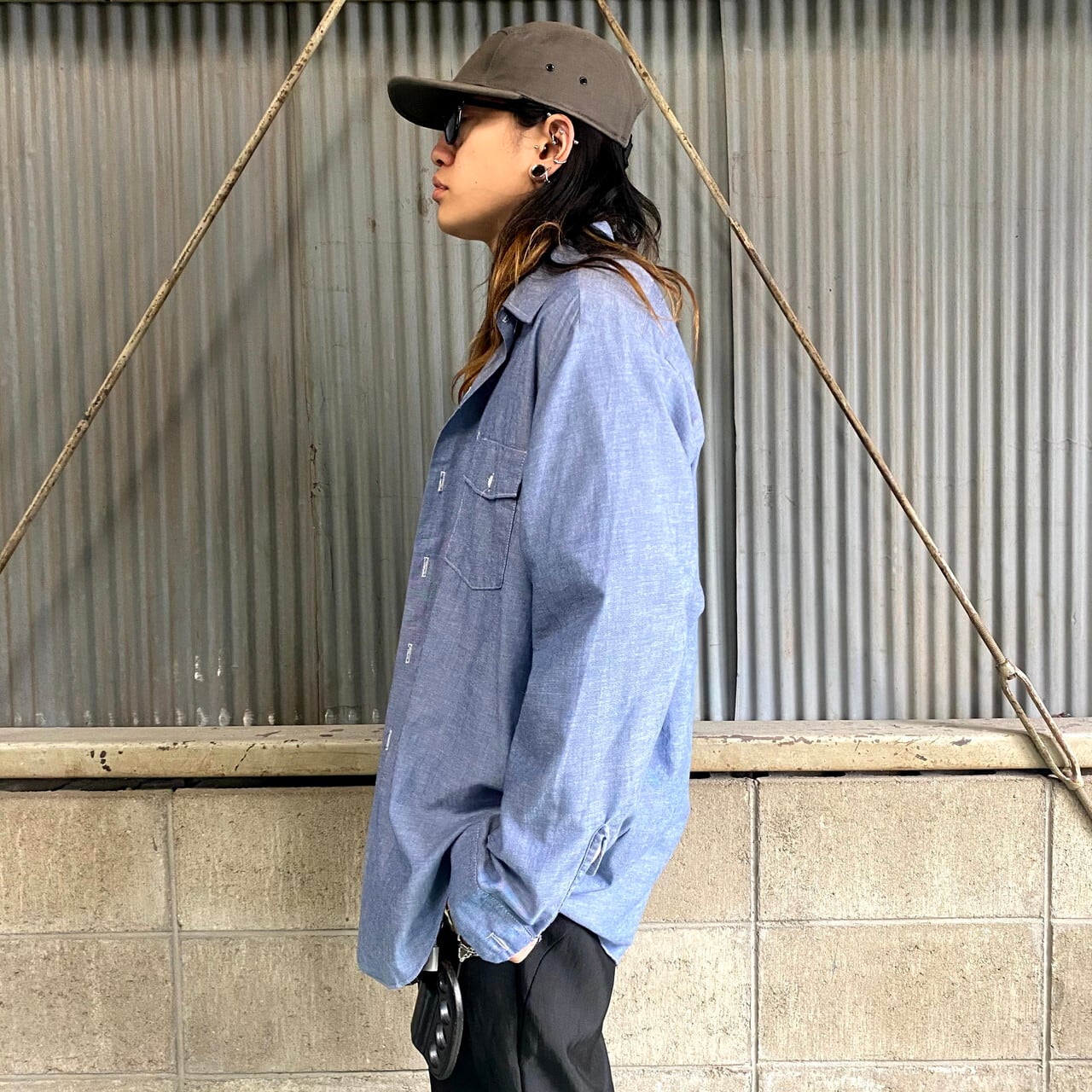 USA製 Dickies ディッキーズ 長袖 シャンブレーシャツ メンズL 古着