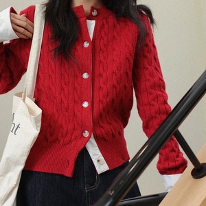 contrast knit cardigan　J00361