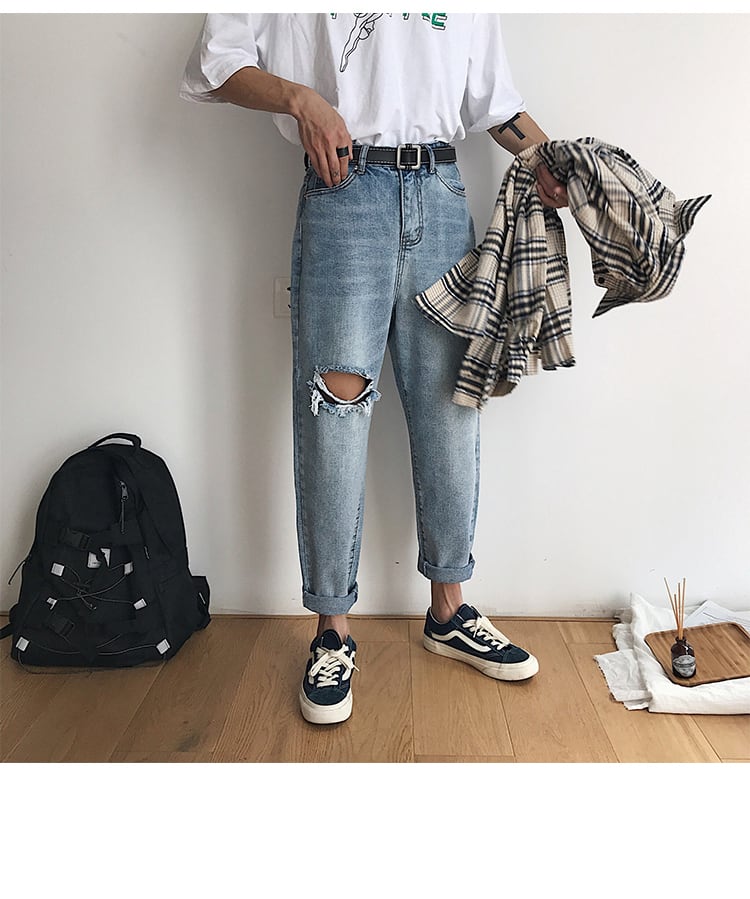 全1色 デニム パンツ ストレート カジュアル ワイド クラッシュ